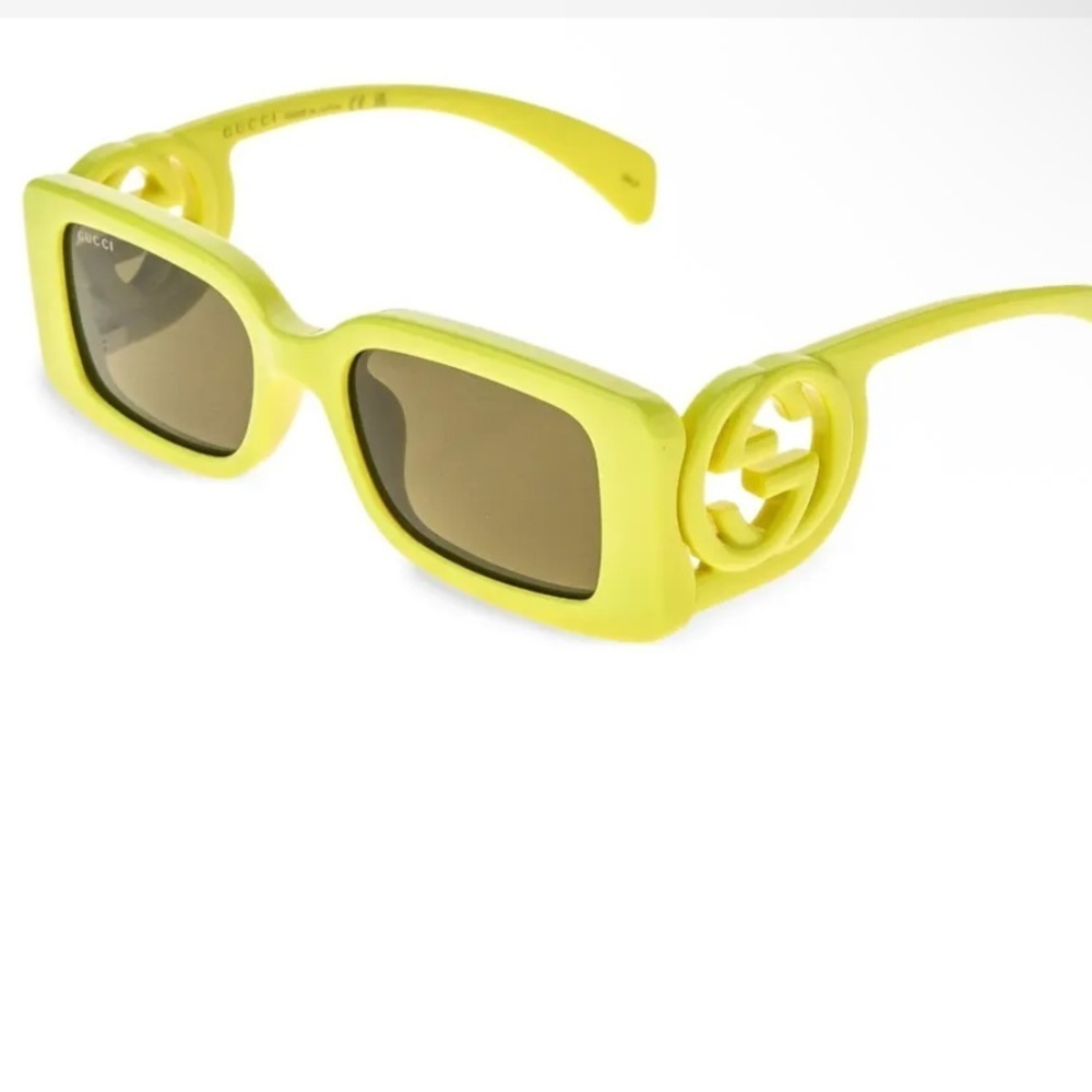 Gucci Neon Yellow Rectangular Sunglasses 0407